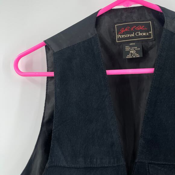 VINTAGE Vest Medium Leather John L. Blair Personal Choice Black Western Country - Picture 5 of 11